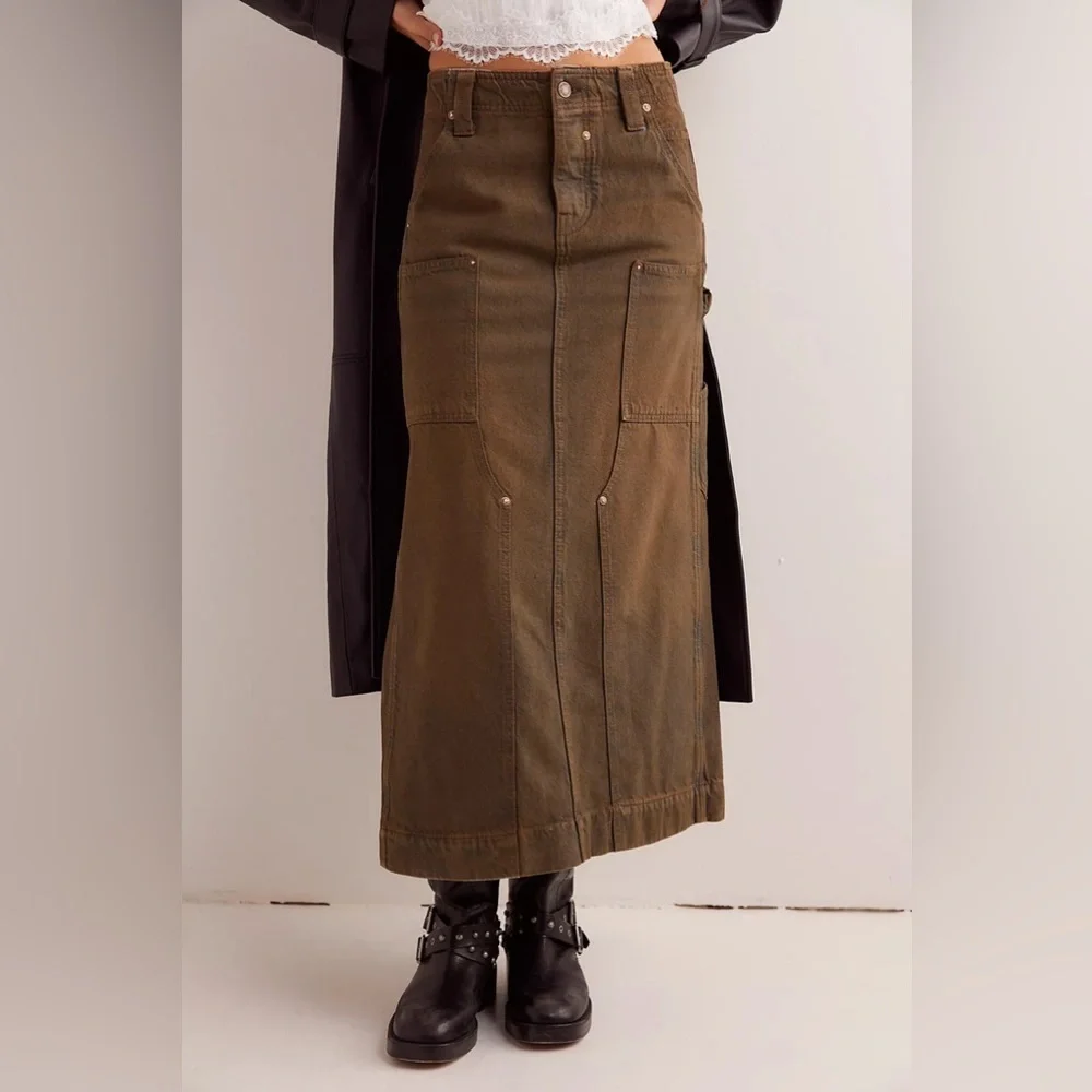 Free people Harmonica Coated Denim Maxi Skirt